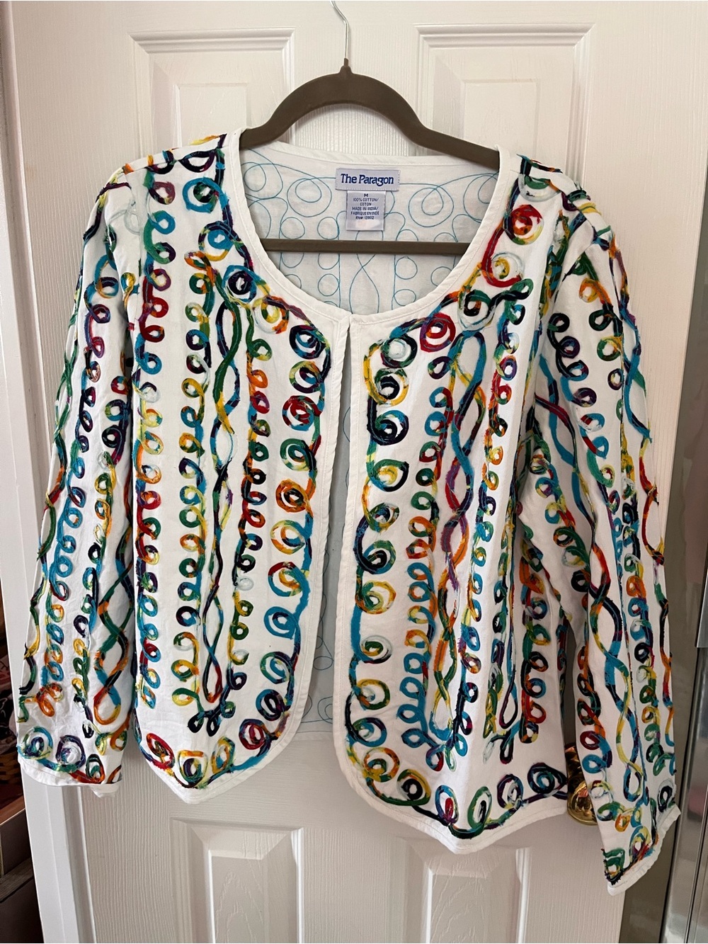 PARAGON White Jacket with Teal Swirl Embroidery